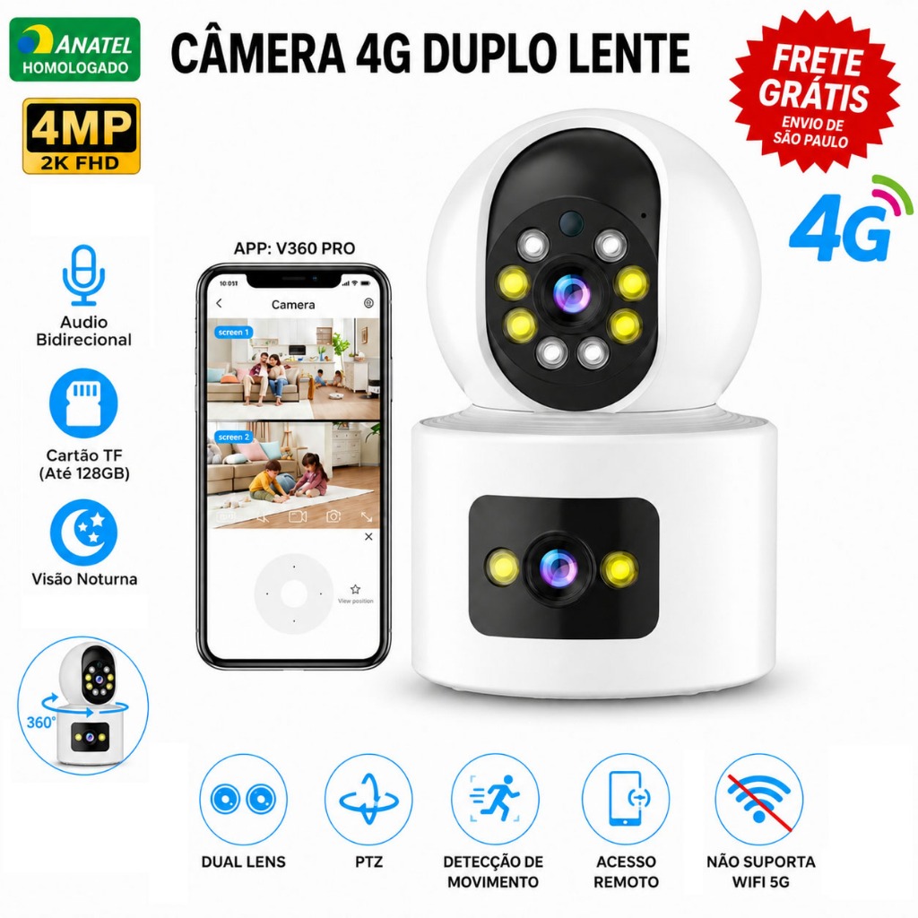 Câmera de Segurança WiFi 4MP Sensor Movimento Visão Noturna Monitoramento Remoto P05