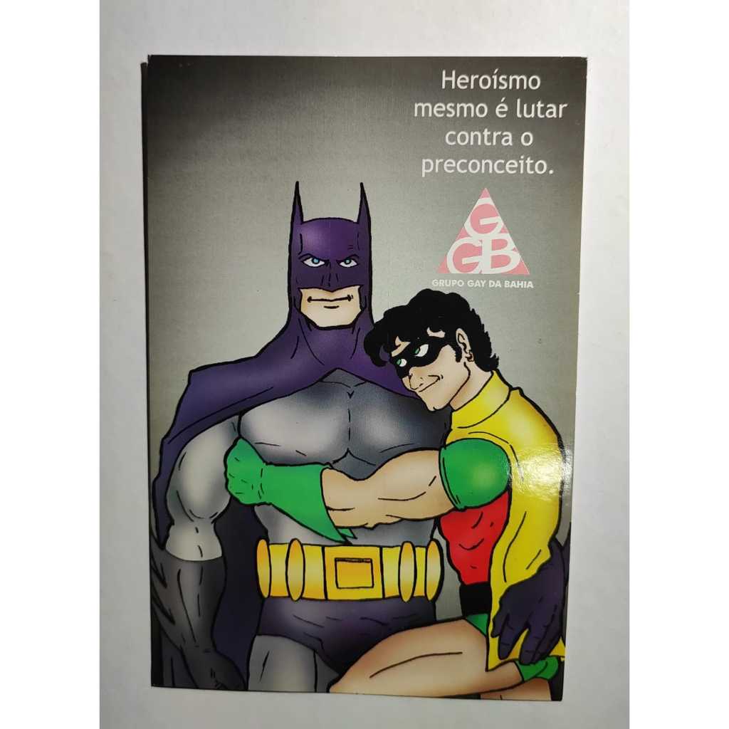 Cartão Postal GGB Batman Robin Contra Homofobia 2001 Grupo Gay da Bahia