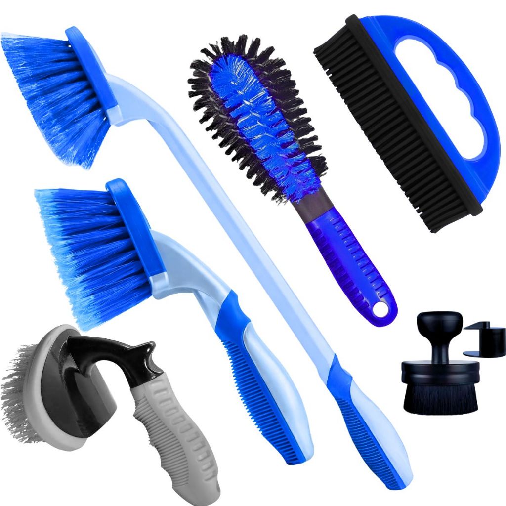 KIT 6 ESCOVA LIMPA PNEU CAIXA RODA CURTA LONGA REMOVE PELO FURO RODA APLICADOR PRETINHO AUTOMOTIVA