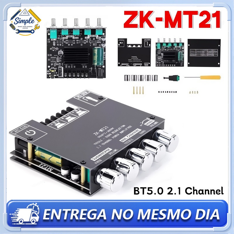Placa amplificadora Bluetooth ZK-MT21, amplificador de subwoofer de 2.1 canais Baixo AMP AUX Mó