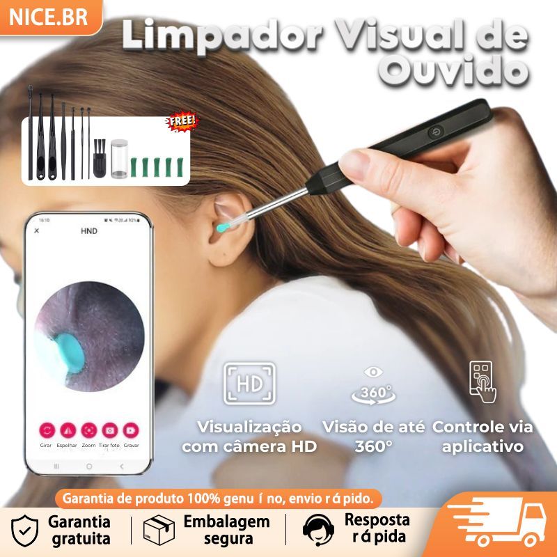 Otoscópio Digital NE6 Wireless 1080P Limpador de Ouvido com Câmera Removedor de Cera Auricular Compatível iOS e Android