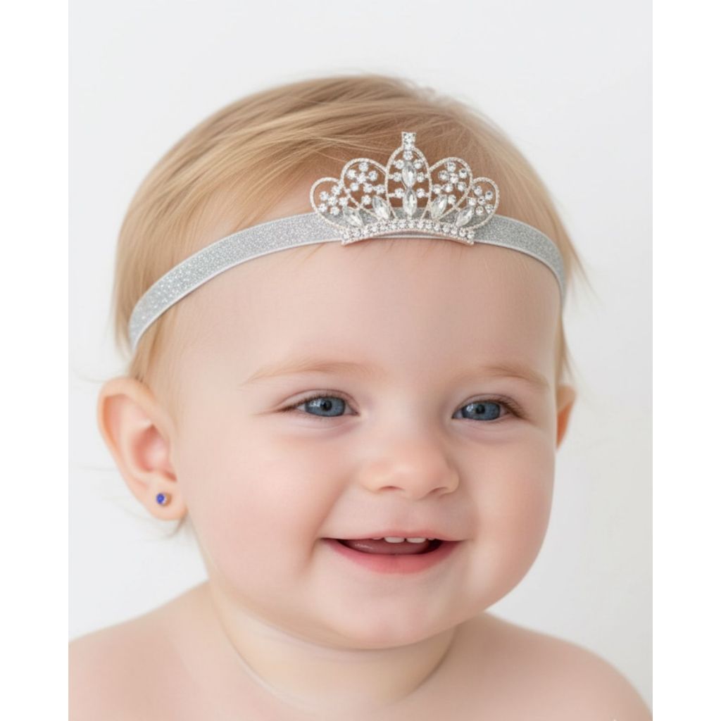 Tiara coroa com strass bebê princesa prata ou dorada