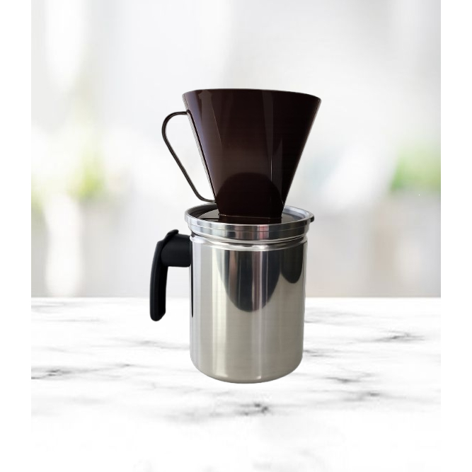 JARRA COM COADOR, CANECO DE ALUMINIO POLIDO- KIT PARA CAFÉ COM SUPORTE  PORTA FILTRO,  MULTIFUNCIONAL