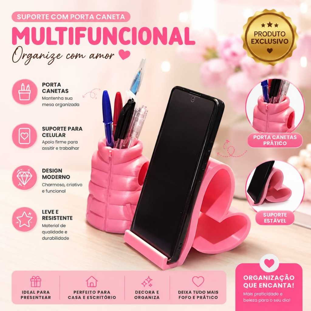 Suporte para Celular+Porta Canetas Multifuncional