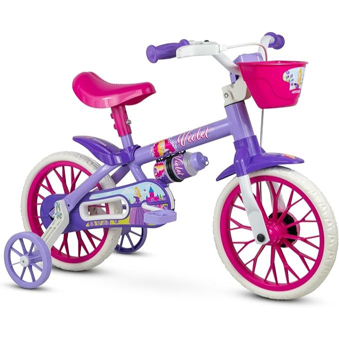 Bicicleta Infantil Aro 12 com Rodinhas e Cestinha Bicicletinha Passeio Equilíbrio Menino e Menina