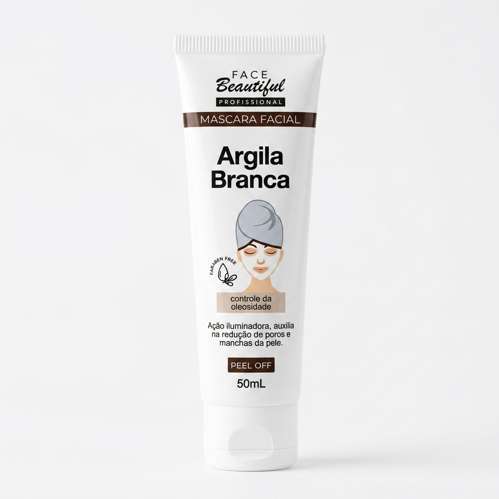 Máscara Facial Argila Branca 50ml Face Beautiful Peel Off Controle  Oleosidade Iluminadora e Poros