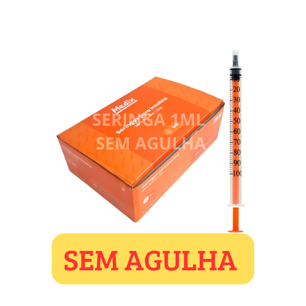 Seringa Insulina 1ml SEM AGULHA Kit Até 100 Unidades Slip Ponta Lisa Medix
