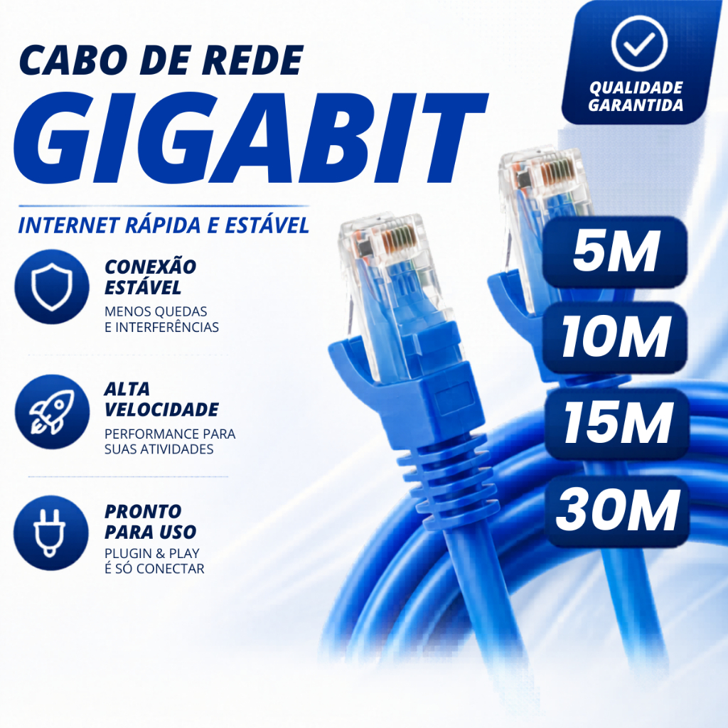 Cabo de Rede para Internet Crimpado RJ45 5/10/15/30 Metros Cabo Internet Grande Pronto