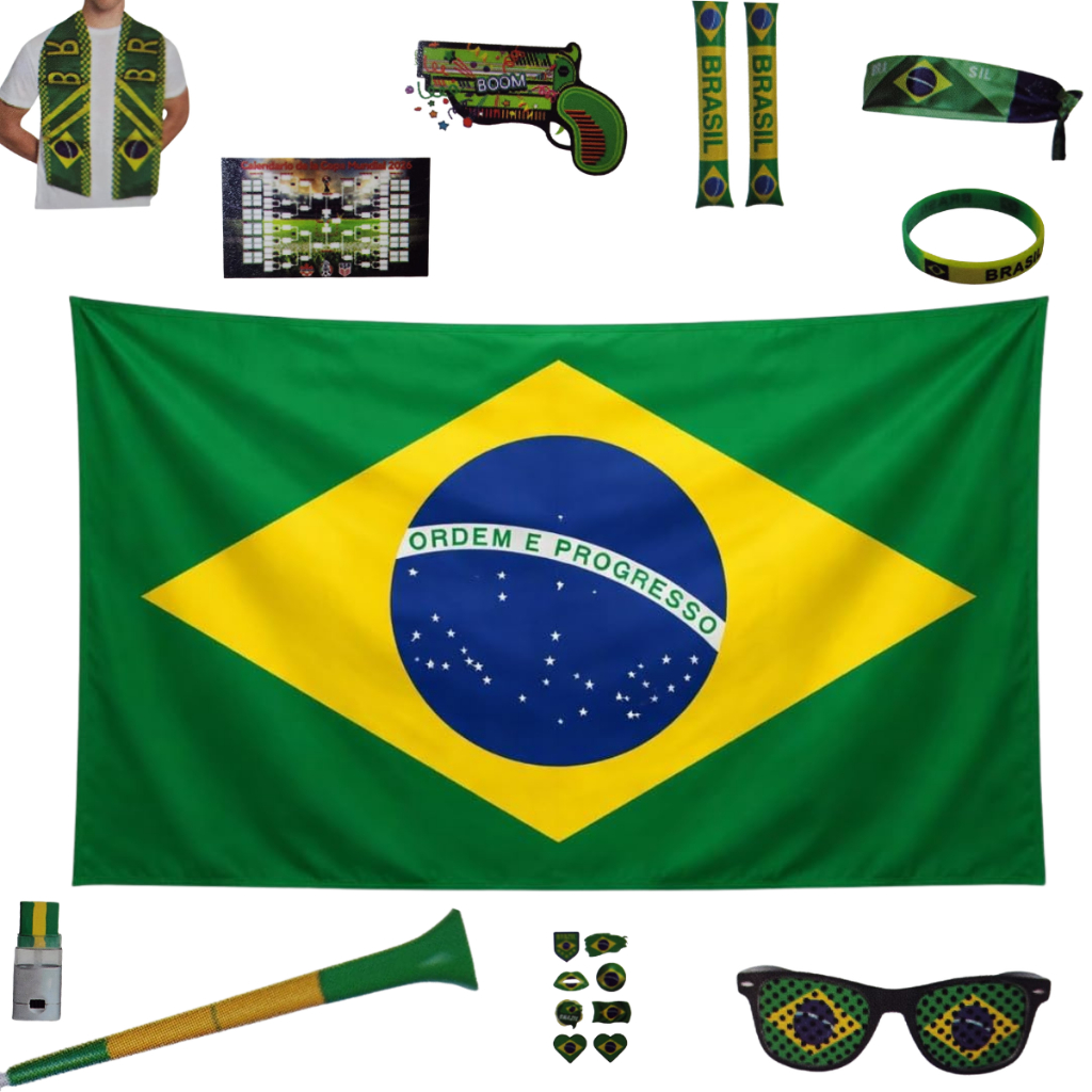 KIT 12 ITENS TORCEDOR COPA DO MUNDO BANDEIRA DO BRASIL