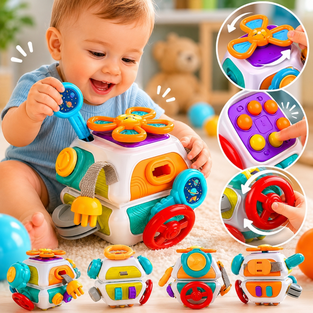 Cubo Sensorial 10 em 1 com Encaixe Brinquedo para Bebê educativo Brinquedo Montessori Bebê