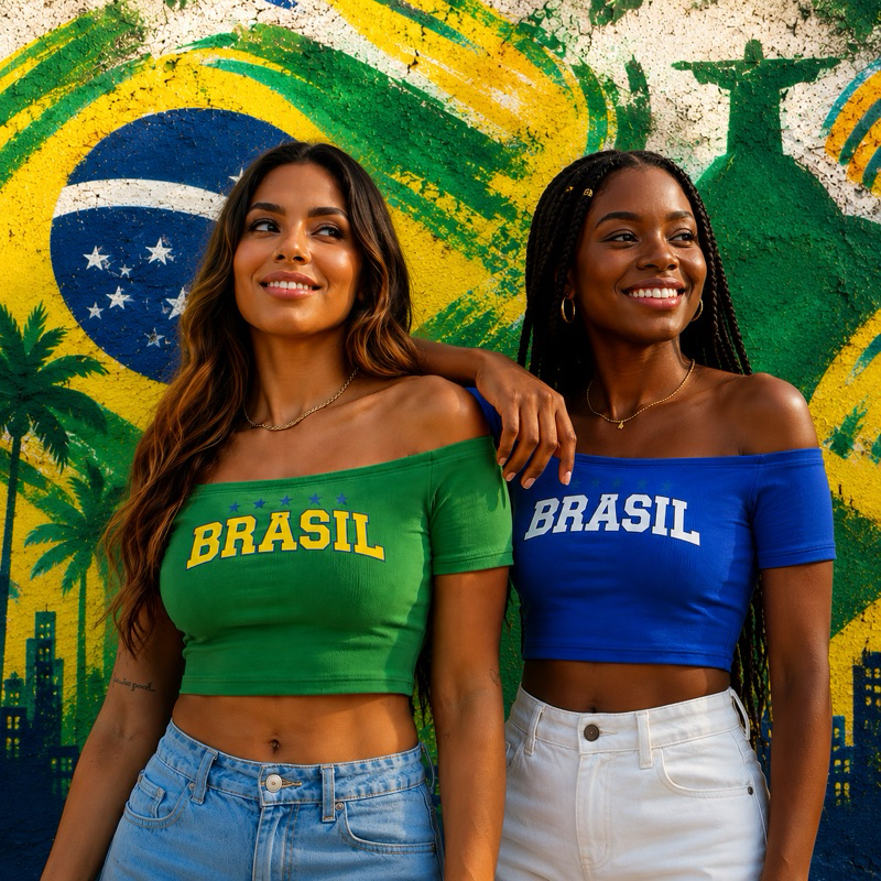 Blusinha Brasil Feminina Copa 2026 - Tecido Ribana Liso
