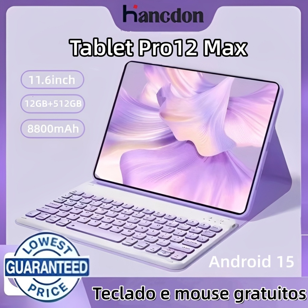 【Teclado e mouse gratuitos】Tablet  Pro12 Max 12GB 512GB 11,6 polegadas Tablet Android Tela  Grande Wifi 5G Dual SIM