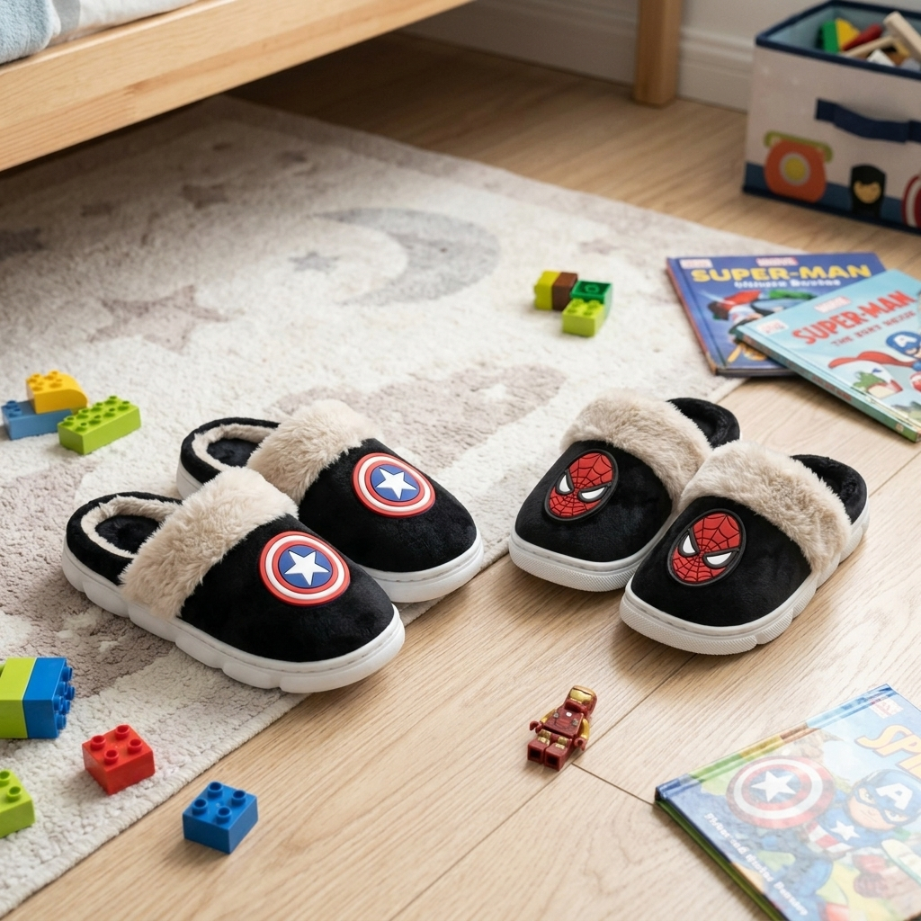 Pantufa Infantil Personagens Heróis Peluciada Quentinha Confortável Antiderrapante Inverno