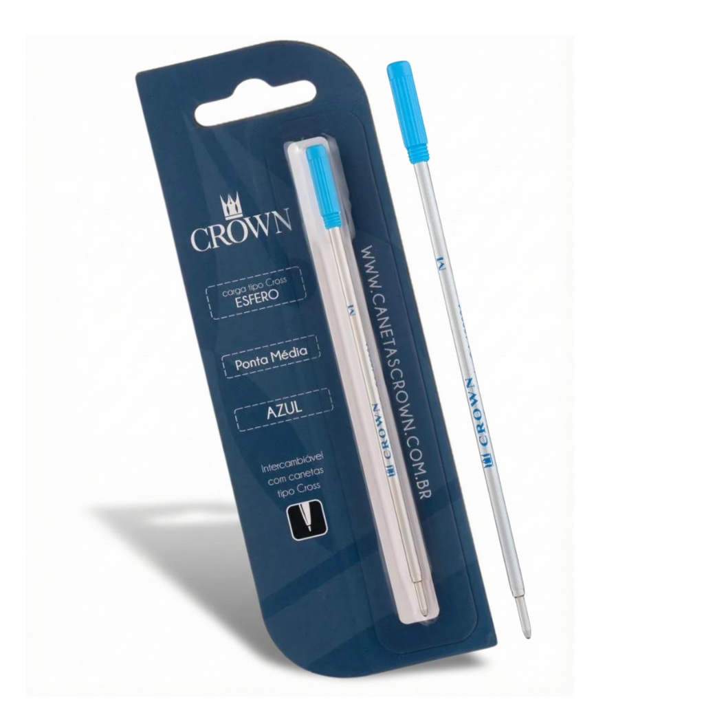 Carga Refil Caneta Crown Original Padrão Esferográfica Cross Azul Tinta Suave Reposição Legítima