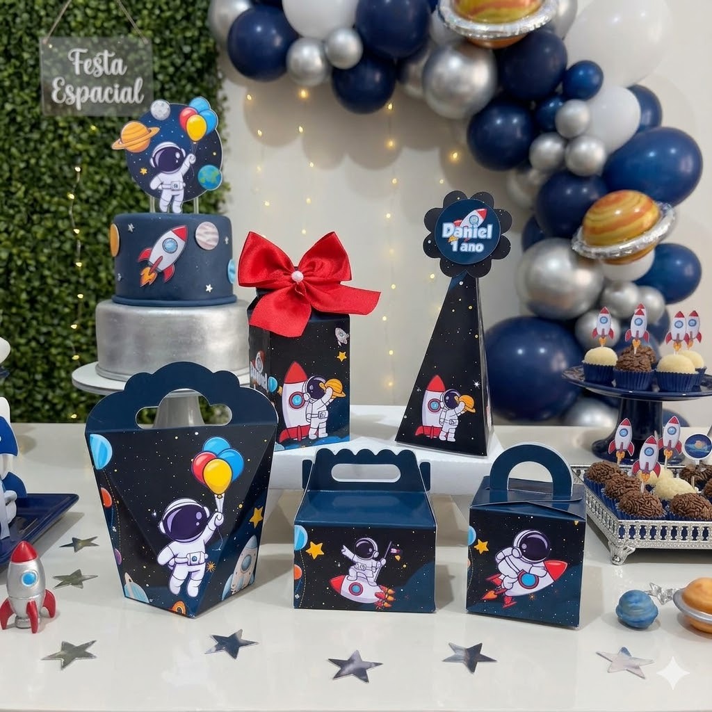 KIT FESTA PERSONALIZADA ASTRONAUTA - PEGUE E MONTE - Lembrancinha - Caixinhas - Festa