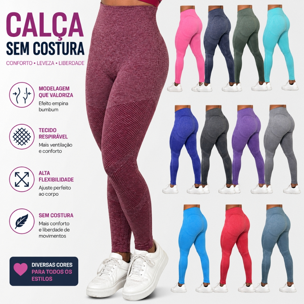 Calça Legging Fitness Feminina Cintura Alta Empina Bumbum Zero Transparência Sem Costura Academia Yoga Confortável