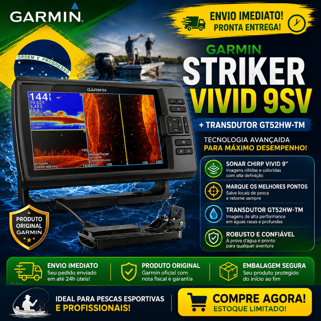 GPS SONAR FISHFINDER GARMIN STRIKER VIVID 9SV + TRANSDUTOR GT52HW-TM