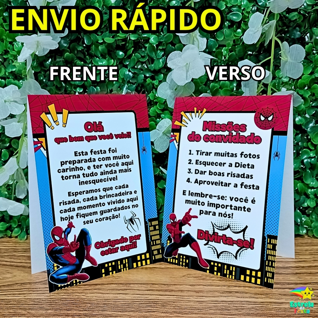 Plaquinha de agradecimento centro de mesa homem aranha kit festa para decoração aniversário S/NOME