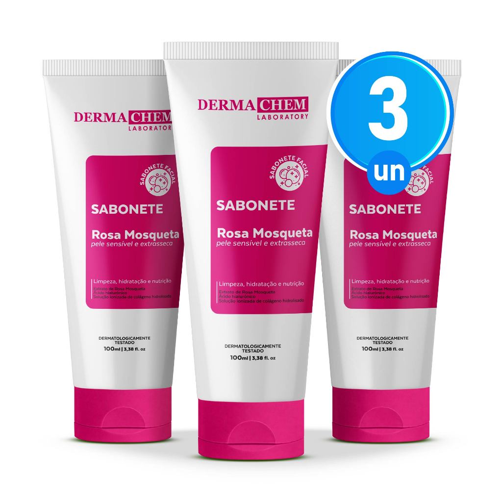Kit 3 Sabonete Ultra Hidratante Rosa Mosqueta 100ml Dermachem