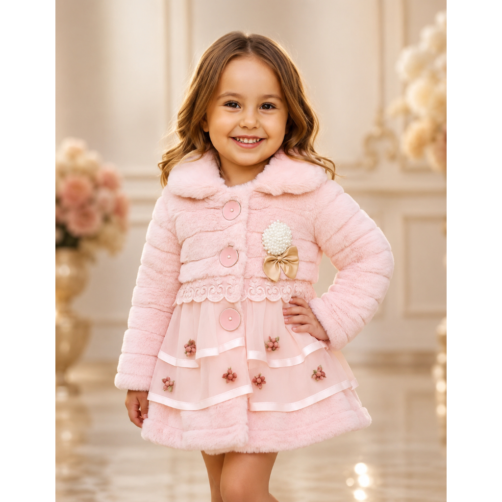 Casaco Blusa Infantil Menina Sobretudo Plush Frio Flanelado Rosa 2 a 3 Anos (T6)