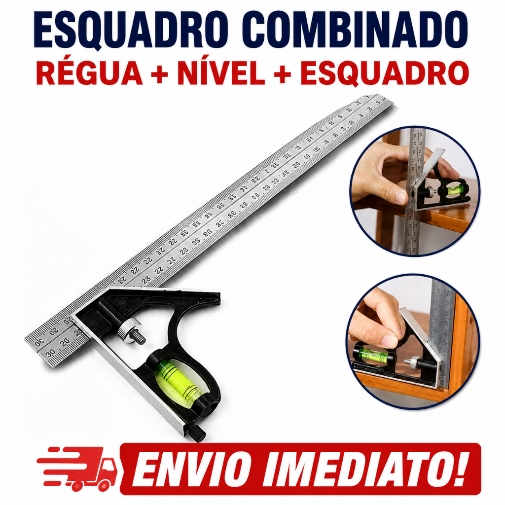 Régua De Cotovelo Esquadro Combinado Inox Com Nível Régua 30cm De 12 Polegadas Ferramenta