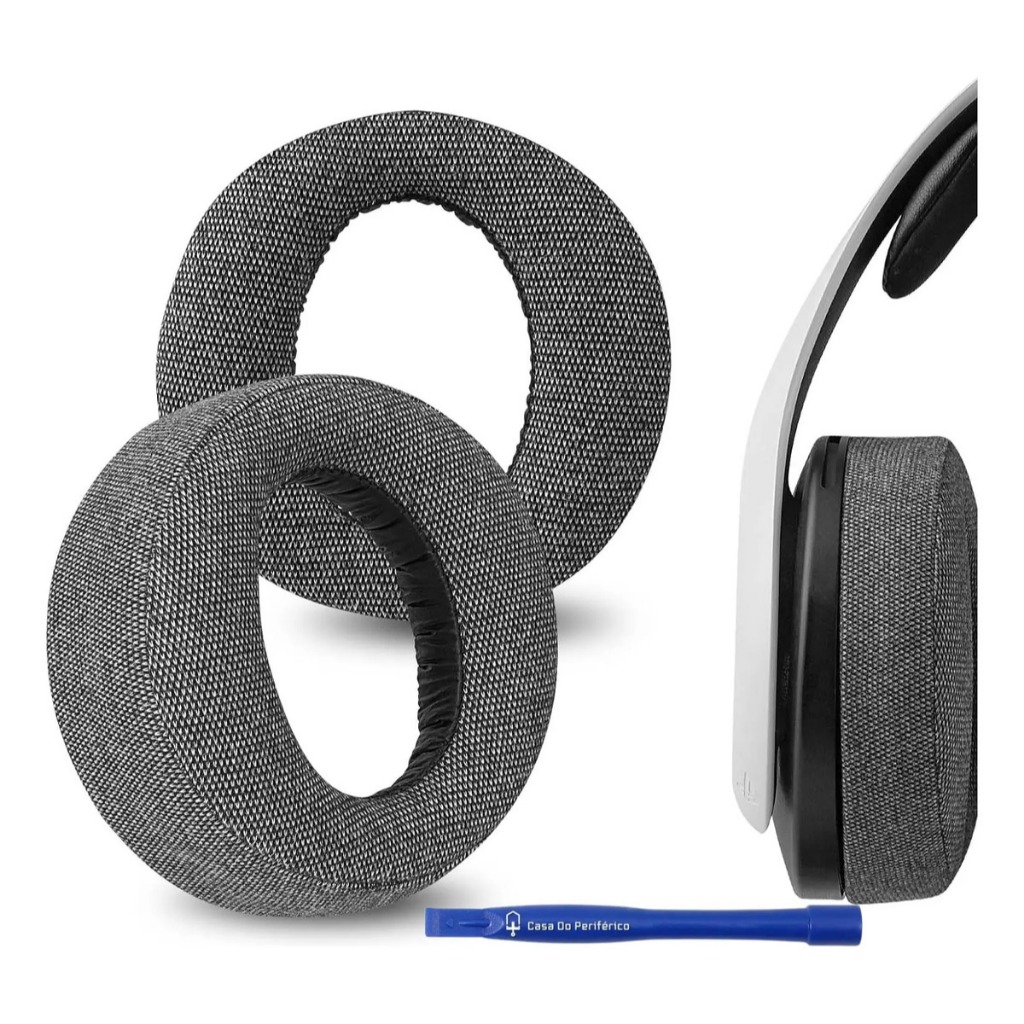 Almofada Espumar Earpd Par Tecido Linho Para Headset Sony Ps5 Pulse 3d