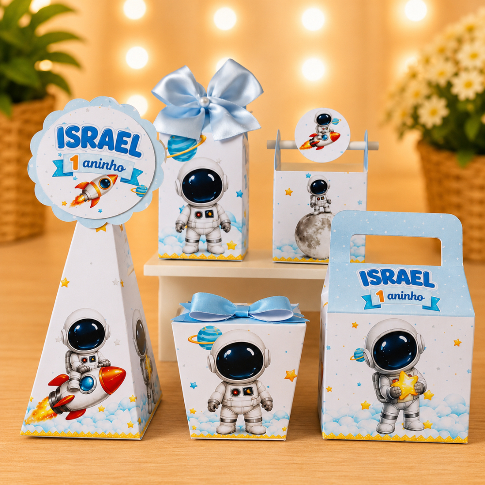 Kit Caixas Personalizadas Astronauta /Lembrancinha de Festa Infantil /Kit Festa Aniversario Pegue e Monte