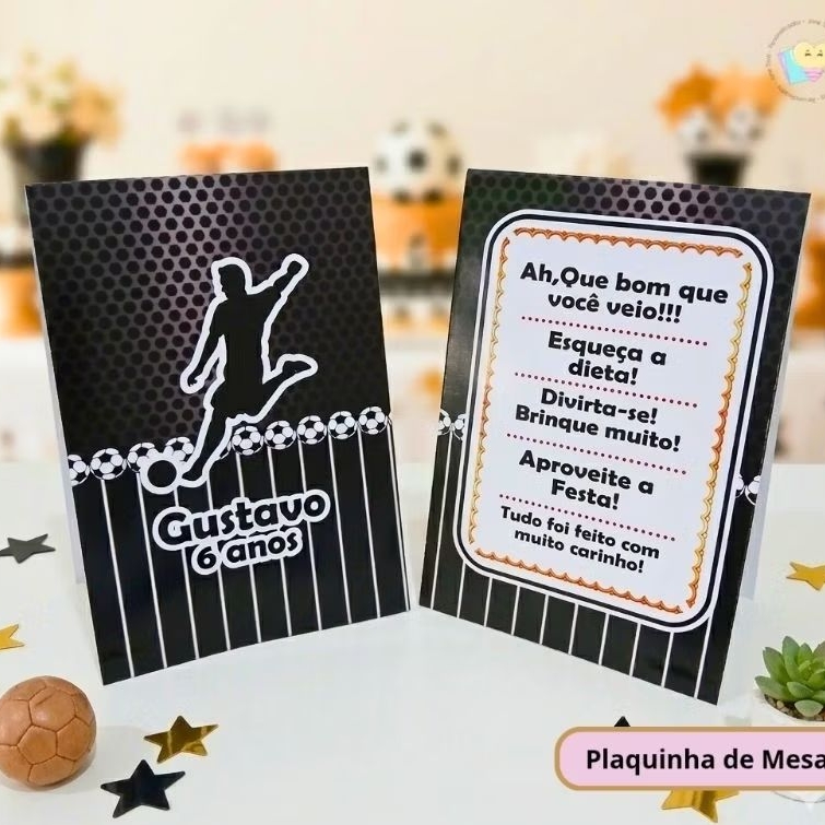 Kit Plaquinha de Agradecimento Futebol - Preto Personalizada - Festa Infantil Decoração Aniversário