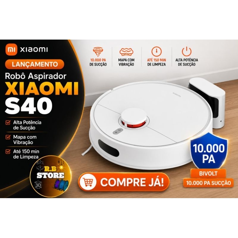 Robô Aspirador Xiaomi Vacuum S40 10.000 PA Laser LDS Bivolt Lacrado Lançamento 2