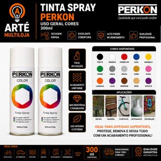 Tinta Spray Perkon 300ml Uso Geral e Primers Secagem Rápida Alta Cobertura Diversas Cores