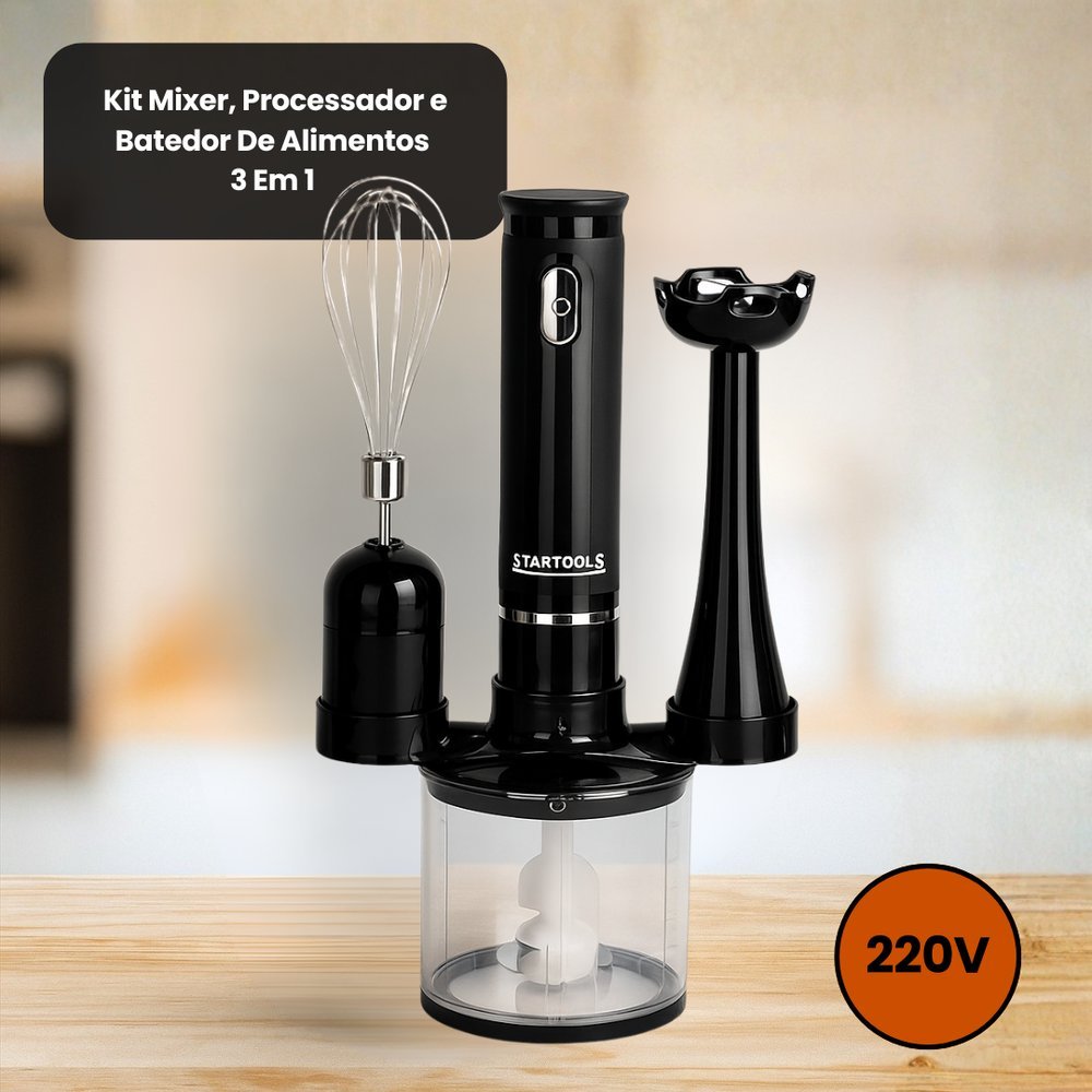 Kit Mixer Processador Batedor Alimentos 3 Em 1 Alta Potencia Facil Uso 220v Cor Sortida