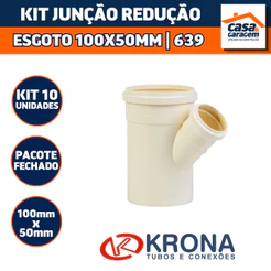 Kit Com 10 Junção Redução Esgoto 100X50mm 639 Krona Conexão PVC Sanitário