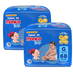 Kit 2 Pacotes Fralda Turma da Mônica Baby G 68 unidades