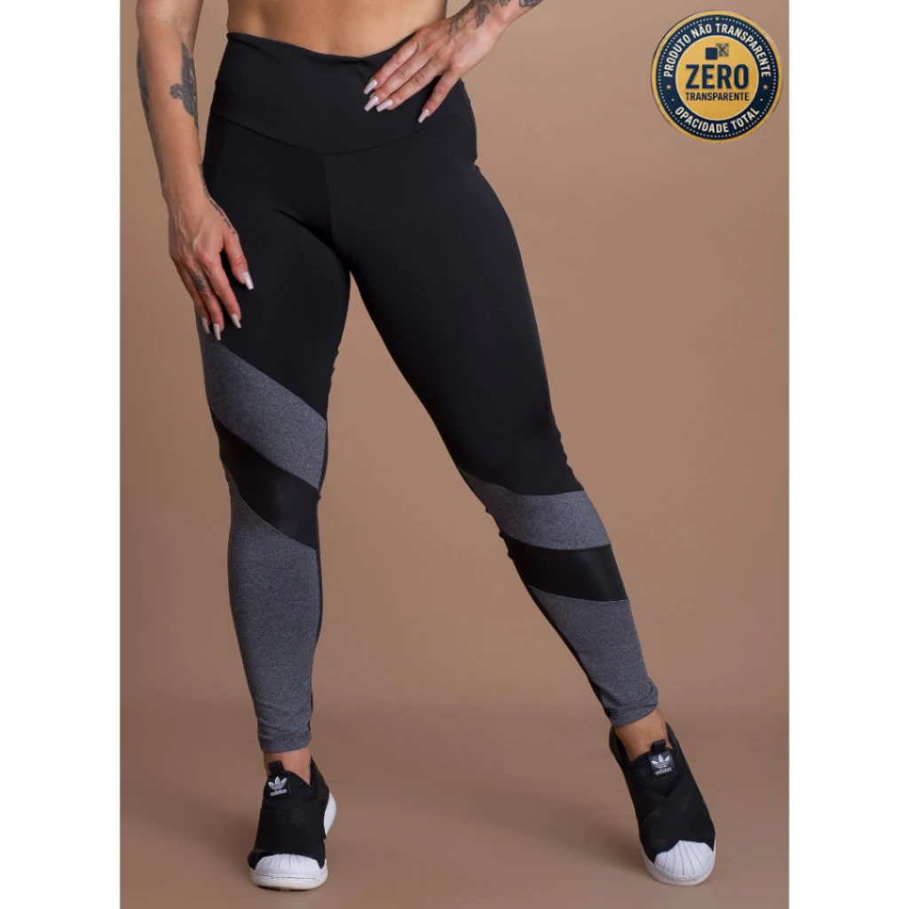 Calça Legging Feminina Fitness Academia Cintura Alta Recortes Perna ZERO TRANSPARÊNCIA — imagem 1