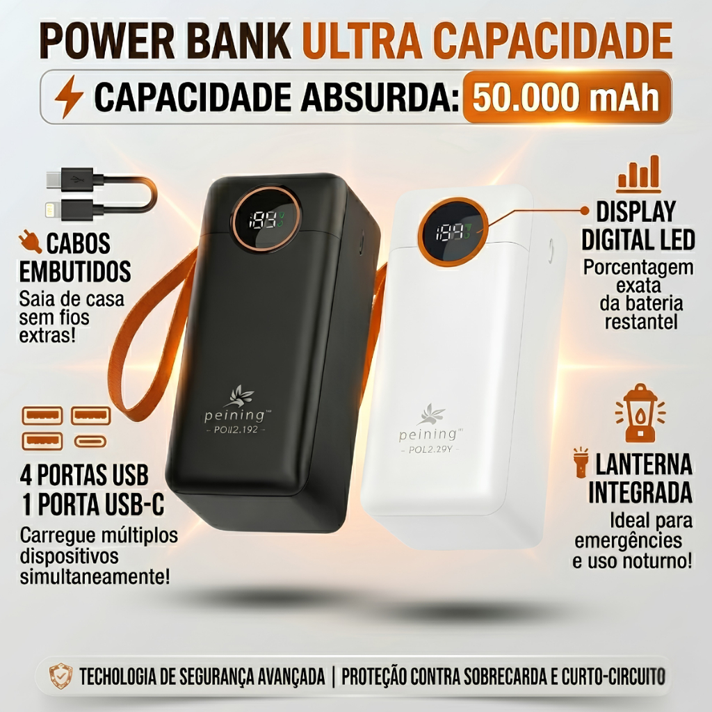 Power Bank Carregador 50.000mah 22.5w Carregamento Rápido Original Peining