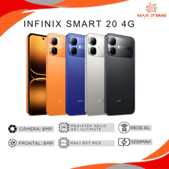 Infinix Smart 20 4G, Versão Global, Processador MediaTek Helio G81 Ultimate, 128GB + 4GB RAM, Bateria 5200mAh