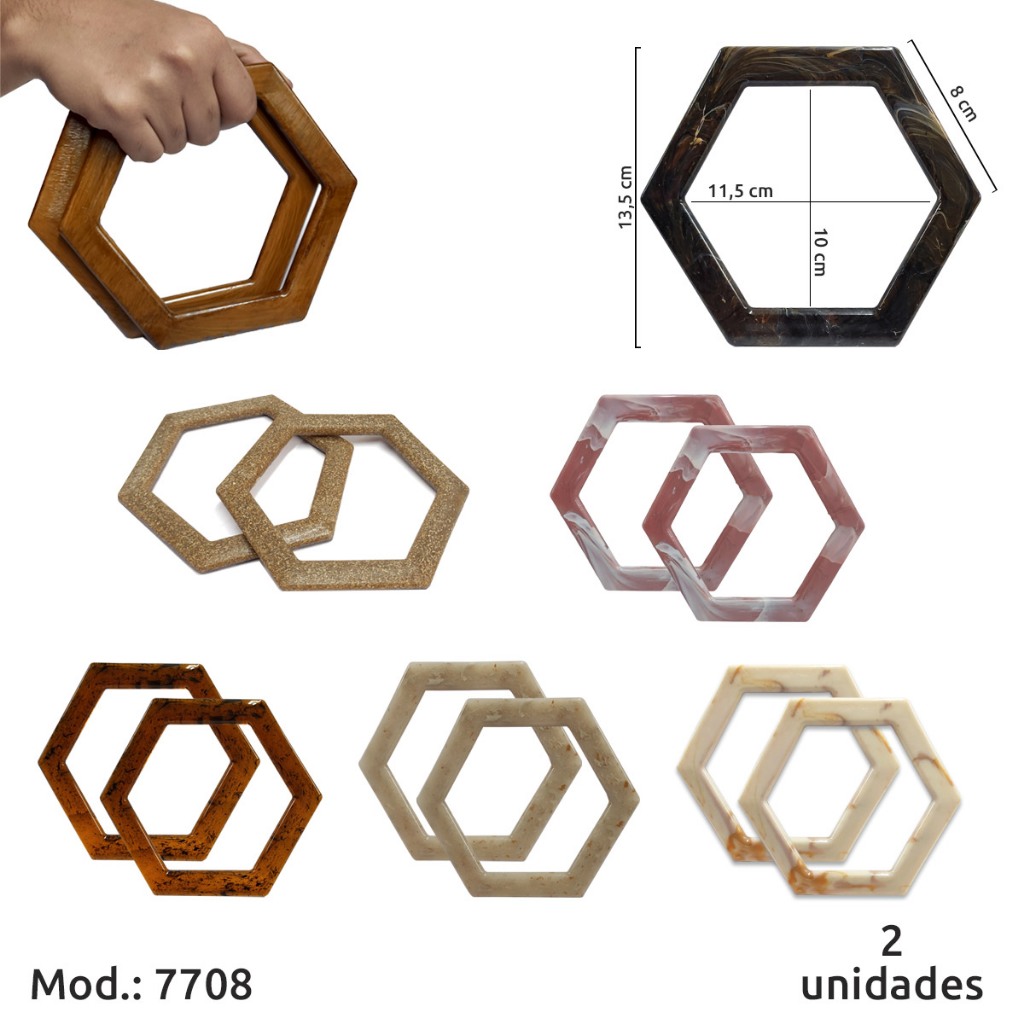 Alça para bolsa de crochê e tricô hexagonal 7708 com 1 par (Plástica)