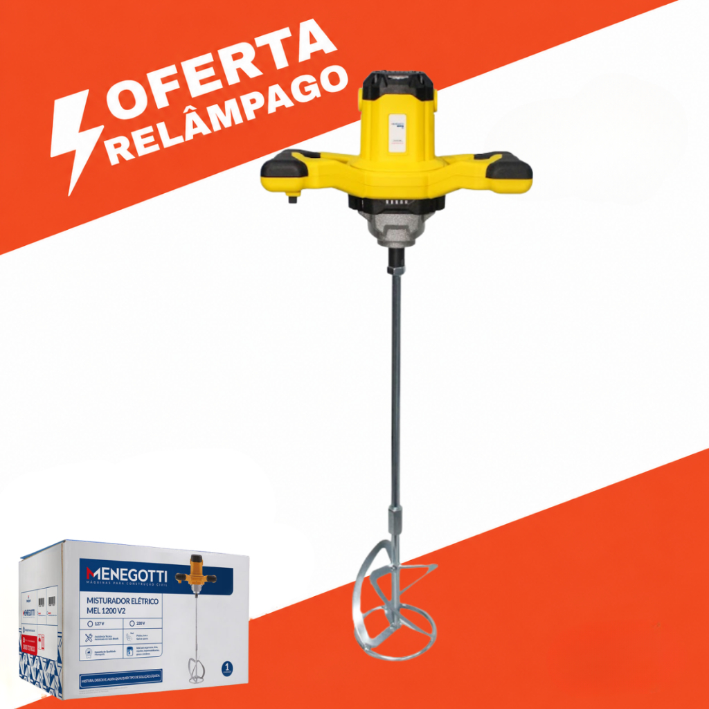 Misturador Elétrico Profissional Menegotti 1200W 60Hz Para Argamassa Resistente