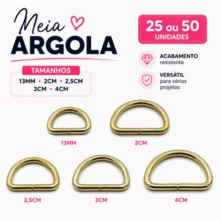 Meia Argola Dourada 25 ou 50 Unidades, diversos tamanhos - Ferragens Bolsas