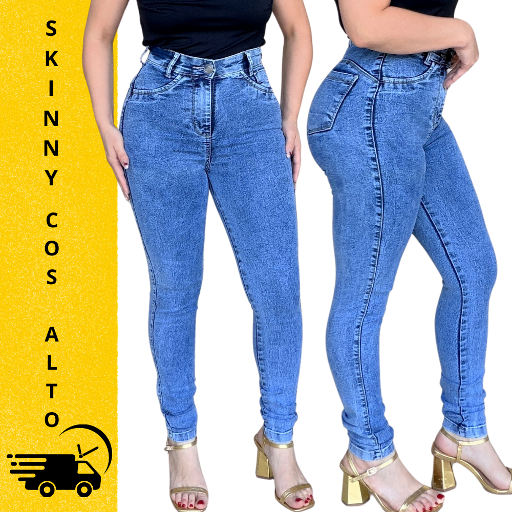 Calça Skinny Jeans MARMORIZADA Feminina Com Elastano Cos Alto Moda Blogueira Promocao