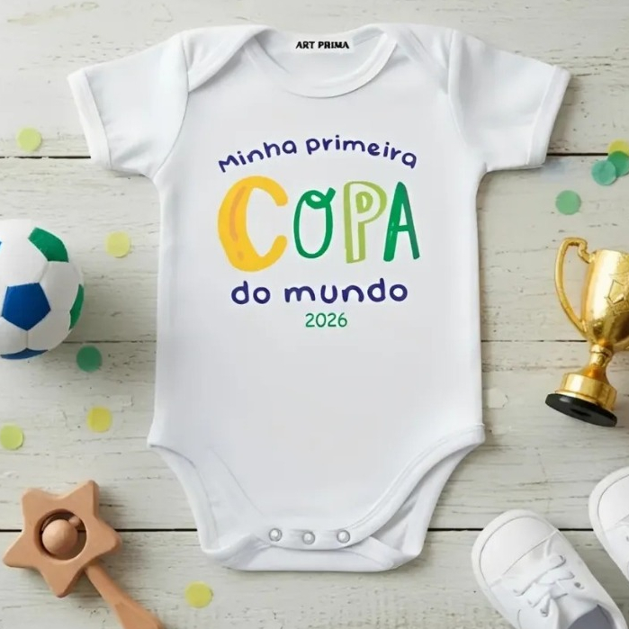Roupinha Body de Bebe Minha Primeira Copa do Mundo 2026 Time seleção Brasileira Rumo ao Hexa