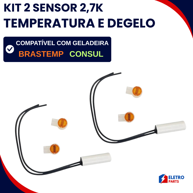 kit 2 Sensor Geladeira 2,7k Temperatura E Degelo Para Brastemp Consul