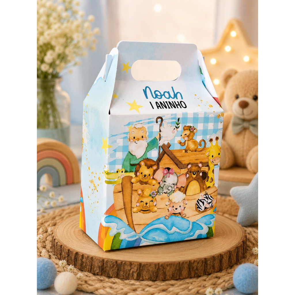 Caixinha ARCA DE NOÉ menino Maletinha Personalizada  Lembrancinha Festa Infantil Aniversário PEGUE E MONTE