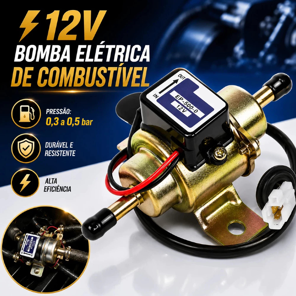 Bomba de Gasolina 12V para Carros Carburados Compatível com Fusca,Opala,Chevette,Uno,Gol,Maverick