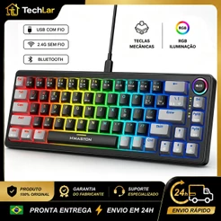 Teclado Mecânico Gamer RGB 68 Teclas Eixo Vermelho USB+2.4G+BT ABNT2 TK08