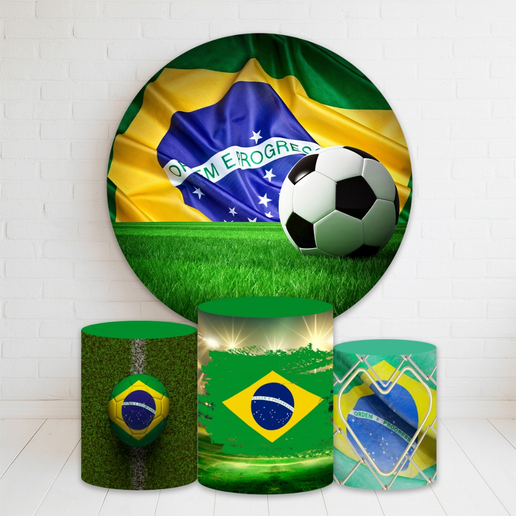 Kit Painel Redondo + Trio Capas Cilindro Sublimado 150x150 Completo Brasil Copa Do Mundo 2026 — imagem 2 de 2