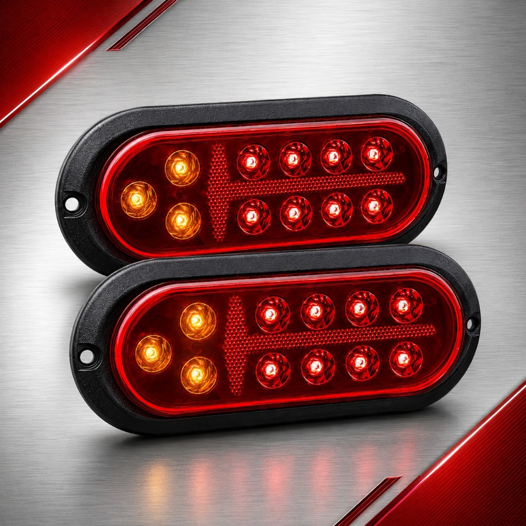 Par Lanterna Traseira Led Oval Rubi Bivolt P/ Reboque Carreta Carretinha Caminhão À Prova D'água Com Suporte Moldura Pre