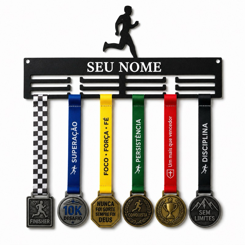 Porta Medalhas de Corrida Personalizado 3D - 27cm – Suporte Expositor para Medalhas de Running