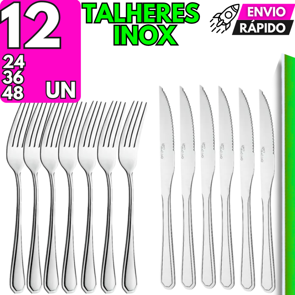 Jogo Talheres 24/48/36/12 Aço Inox Elegante Garfo Faca Buffet Restaurante Churrascaria