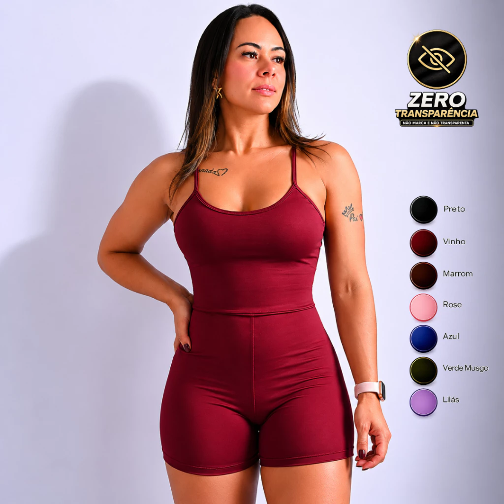 Kit 2 Macaquinhos Fitness Academia Feminino Shorts Top Alça Suplex
